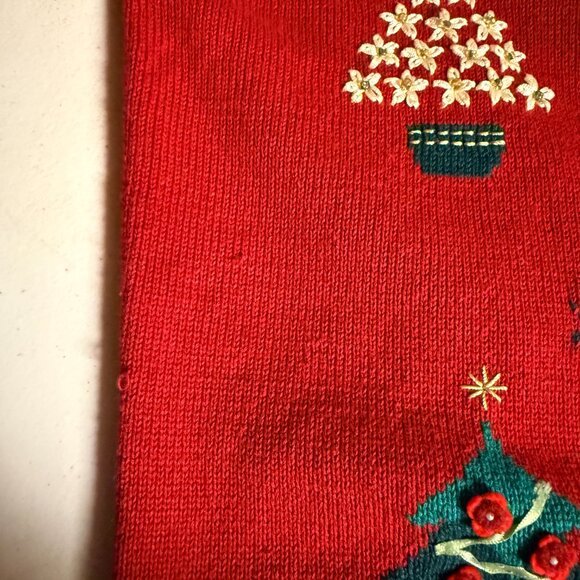 Talbots Vintage Red Christmas Tree Embroidered Cardigan Sweater – Size L – Ramie - Picture 10 of 12